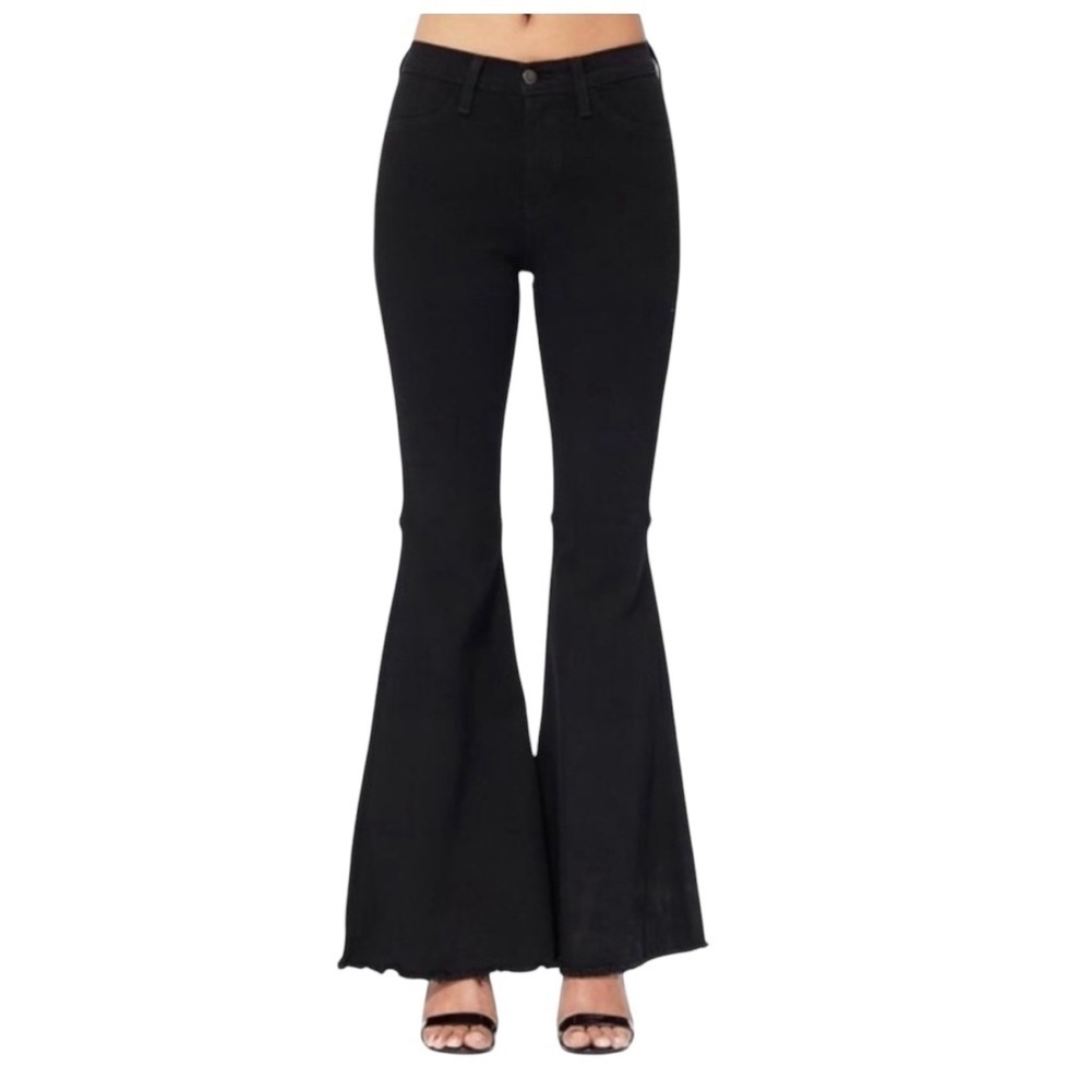 Judy Blue High Waist Raw Hem Flare Jeans Size 25 Black